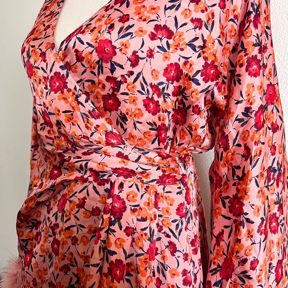 Buddy Love Anisa Feather Cuff Mini Dress Dragonfruit Pink Floral Size Small - Picture 7 of 10